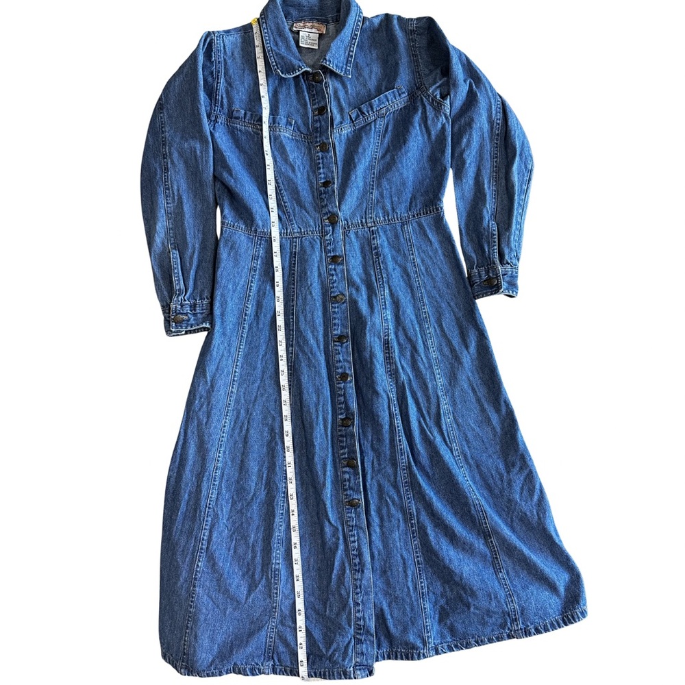 Vintage Denim Prairie Dress Button Front Western Midi Blue Size M - Picture 9 of 10